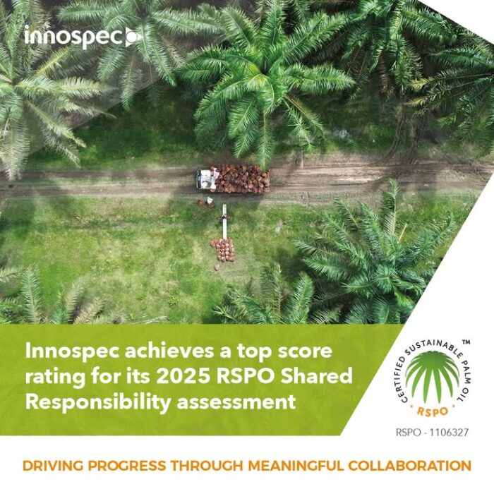 We are proud to announce that Innospec has achieved a score of 9.3 out of 10 in the RSPO Shared Responsibility 2025 Scorecard, an accomplishment that significantly outperforms the sector average of 2.4.
The scorecard, developed by the Roundtable on Sustainable Palm Oil - RSPO, assesses how non-grower members, including manufacturers, retailers, and NGOs, are fulfilling their sustainability commitments across the palm oil supply chain. It reflects where an organization stands in its journey toward sustainable sourcing, based on RSPO’s framework for collective accountability.
‘Achieving a top score rating in the RSPO Shared Responsibility scorecard reflects the dedication of our teams and supply chain partners to driving sustainable progress through collaboration, transparency and responsible sourcing’. Helen Coy, Global Senior Sustainability Manager.
This recognition reflects our continued commitment to responsible palm oil sourcing and promoting transparency across our global operations.
#Sustainability #RSPO #SharedResponsibility #PalmOil #SustainableSourcing #ResponsibleProcurement